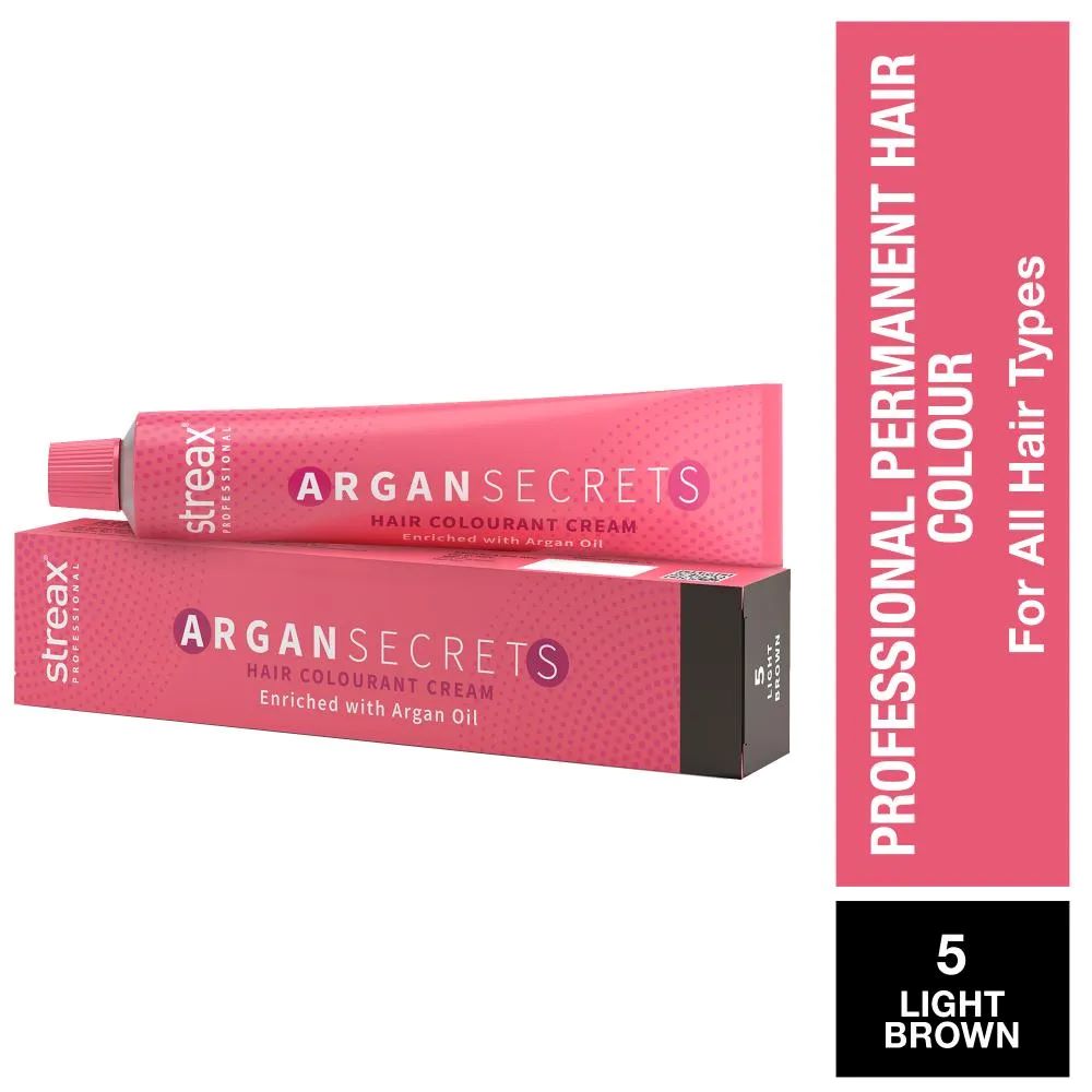 Streax Professional Argan Secret Hair Colourant Cream - LIGHT BROWN 5 (60 gm)