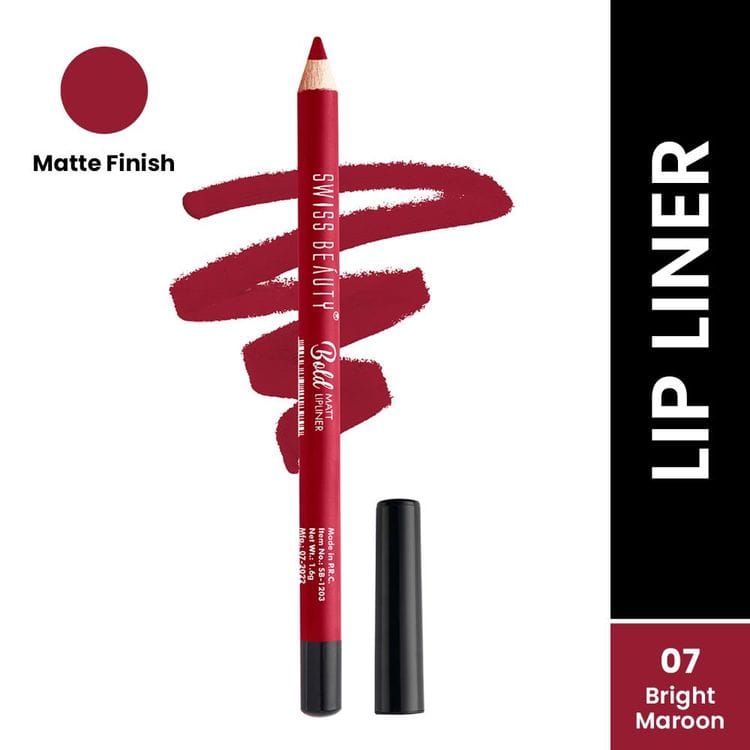 Swiss Beauty Bold Matt Lip Liner Pencil, Long-lasting , Matte Finish , Non-Drying - 7 Bright Maroon (SB-1203)