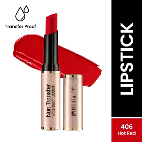 Swiss Beauty Non Transfer Waterproof Lipstick - 406 Hot Red (S17-406)