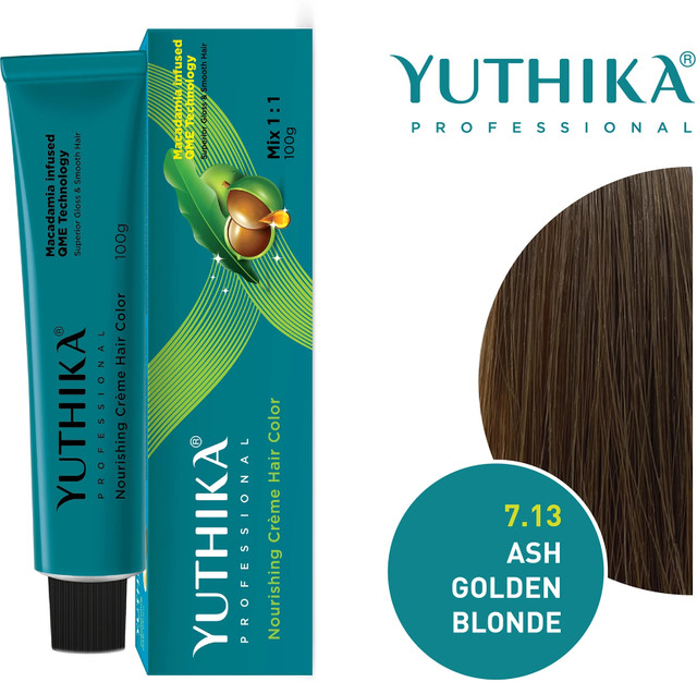 Yuthika Ammonia Free cream Hair Colour Ash Golden blonde 7.13 (100g)