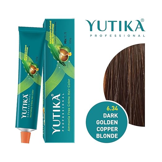 Yuthika Ammonia Free cream Hair Colour Copper Dark Golden Copper Blonde 6.34 (100g)