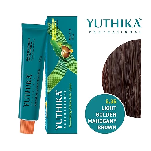 Yuthika Ammonia Free cream Hair Colour Light Golden Mahogancy Brown 5.35 (100g)