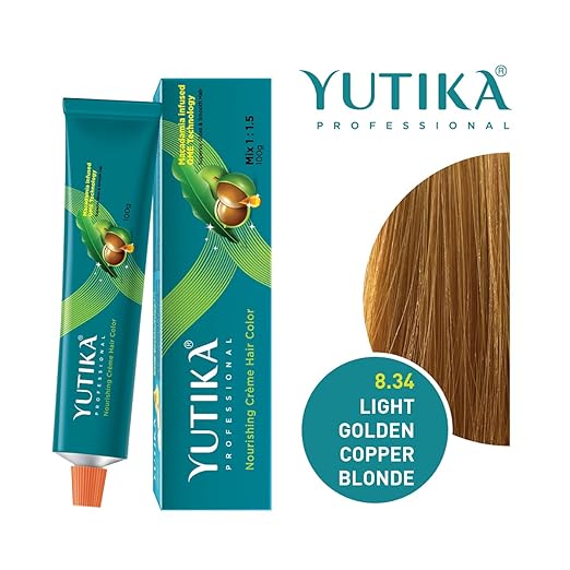 Yuthika Ammonia Free cream Hair Colour Light Golden Copper Blonde 8.34 (100g)